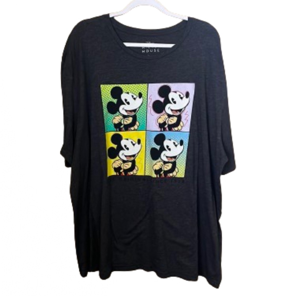 Disney 3X Mickey Mouse Gray Colorful Short Sleeve Tee Cotton Lounge Unisex